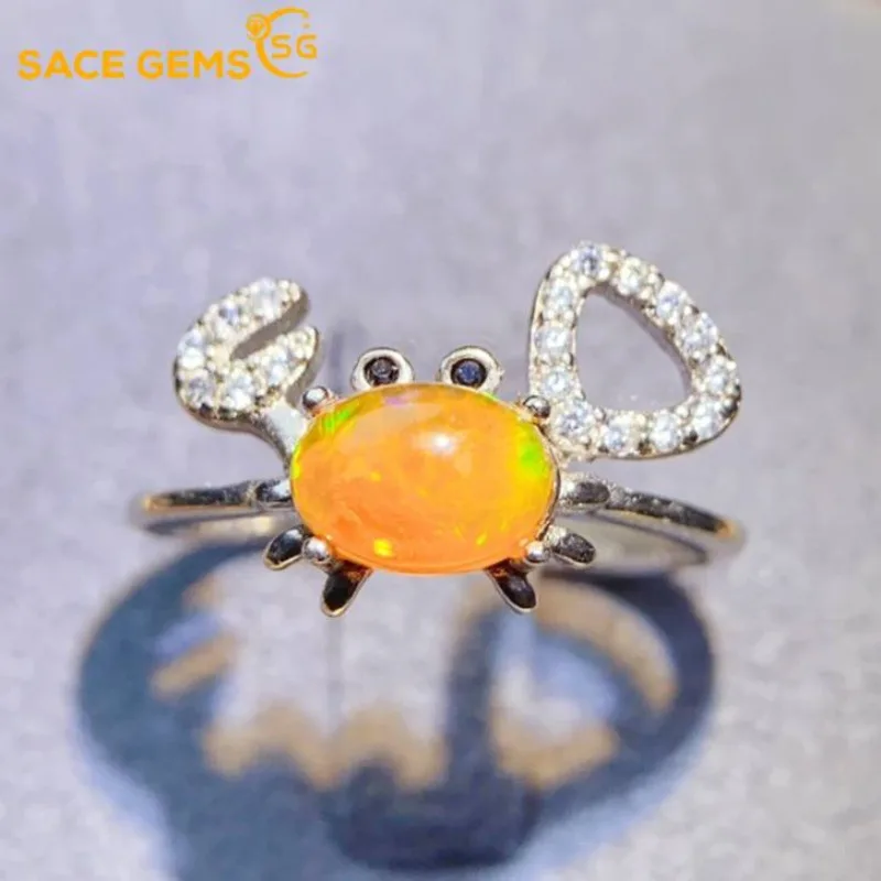 

SACE GEMS Fashion 925 Sterling Silver 5*7mm Natual Opal Luxury Rings for Women Created Wedding Engagement Party Fine Jewelry