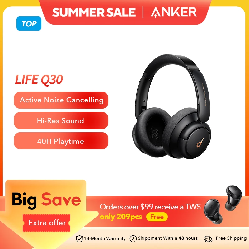 Soundcore от Anker Life Q30 гибридные активные шумоподавляющие беспроводные блютуз наушники с несколькими режимами