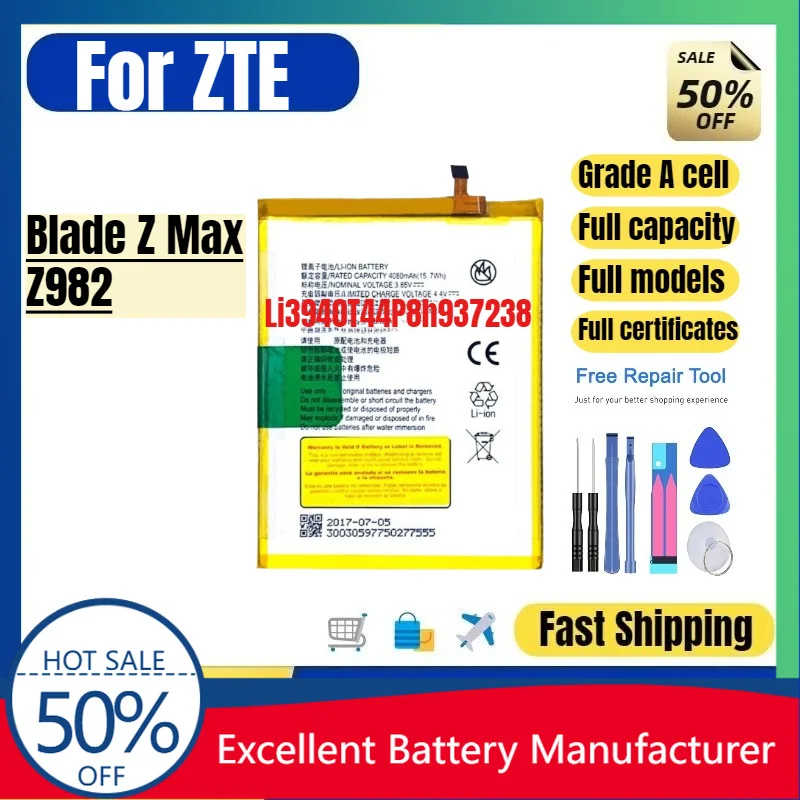 0 Cycle Li3940T44P8h937238 Battery for ZTE Blade Z Max Z982 Phone High Quality Replacement Lithium Polymer Grade A Cell &Tools