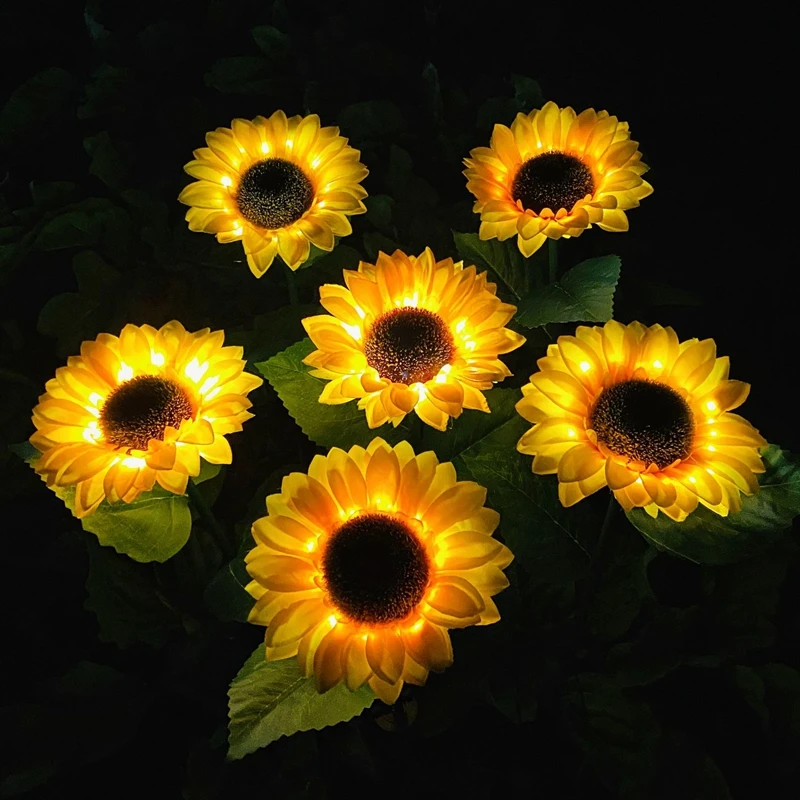 3head Solar Sunflowers Outside Garden Lawn Landscape Light Solar Flowers Pathway Lamp for Patio Yard Wedding Holiday Decoration