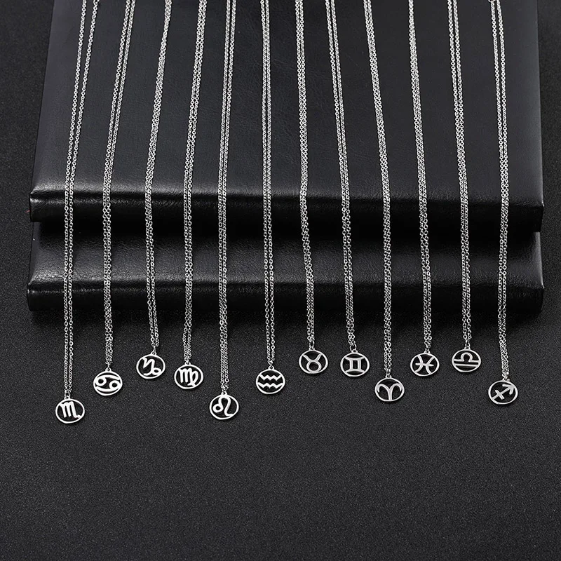 Edelstahl Hohl-out Stern Sternzeichen Halskette 12-Konstellation Anhänger Halskette Frauen Kette Halsband Männer Schmuck Geschenke – Detail 2
