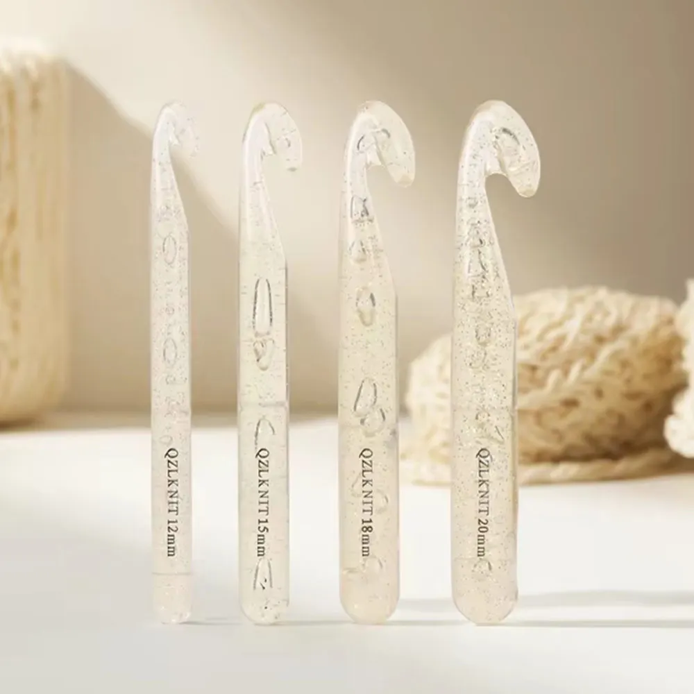 4-teiliges Set Transparente Kristall-Häkelnadeln 12/15/18/20 MM, Webwerkzeuge, Nadeln, Große Stricknadeln