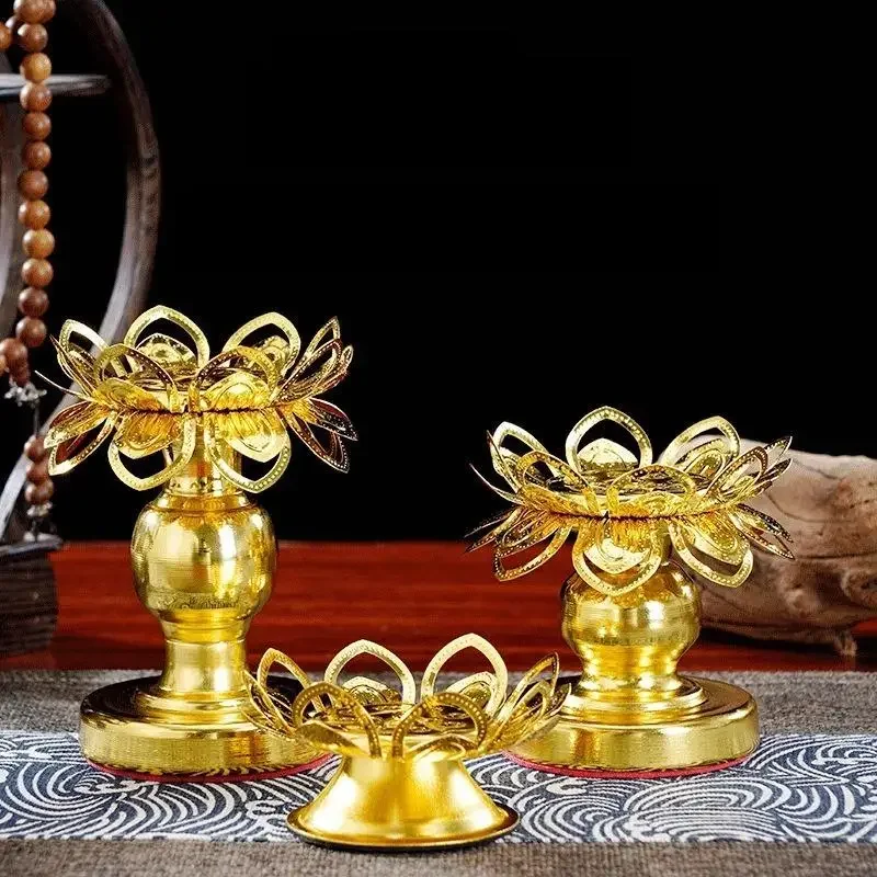 1 Pc Holder Lotus Gold Diwali Diya Lamp Indian Stand Brass Lamps Oil Flower Decor Holders Tealight Crystal Candelabra Use Lights