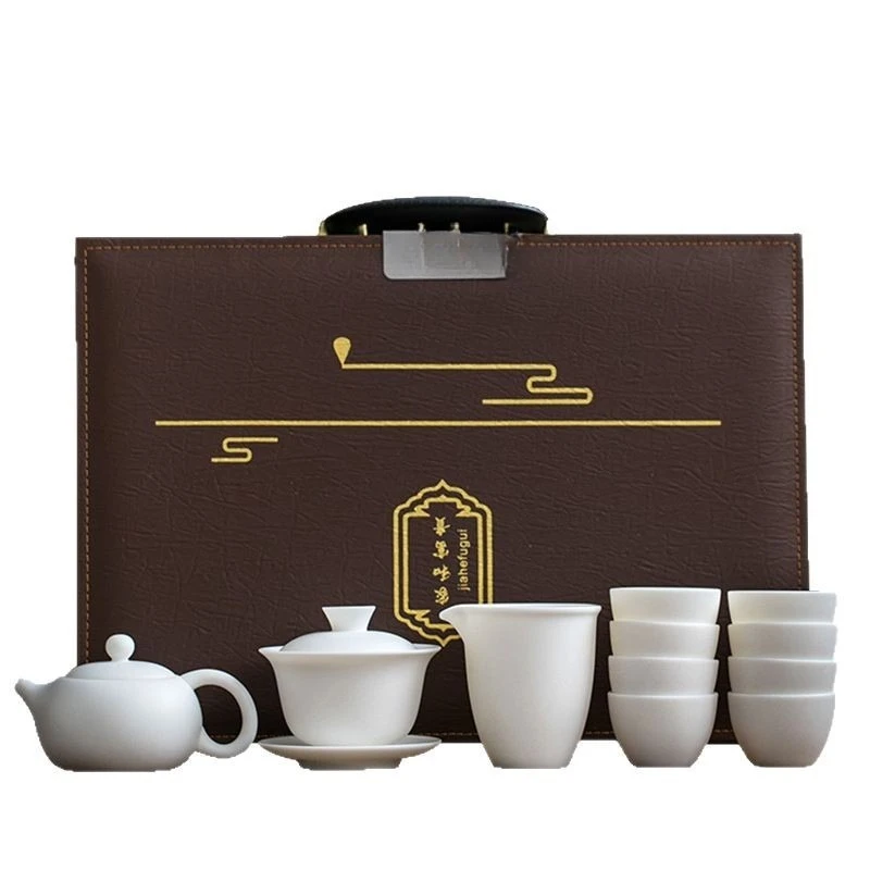 

Vegetarian suet jade porcelain tea set, household 2025 new Dehua white porcelain Kung Fu tea set, high-end gift box set