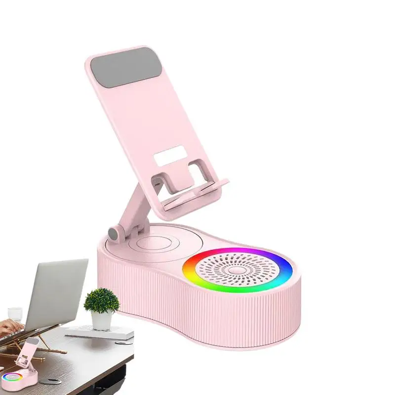 

Cell Phone Stand With Speaker Wireless Speaker With Charging Function Adjustable Phone Holder With Ambient LED Light For College