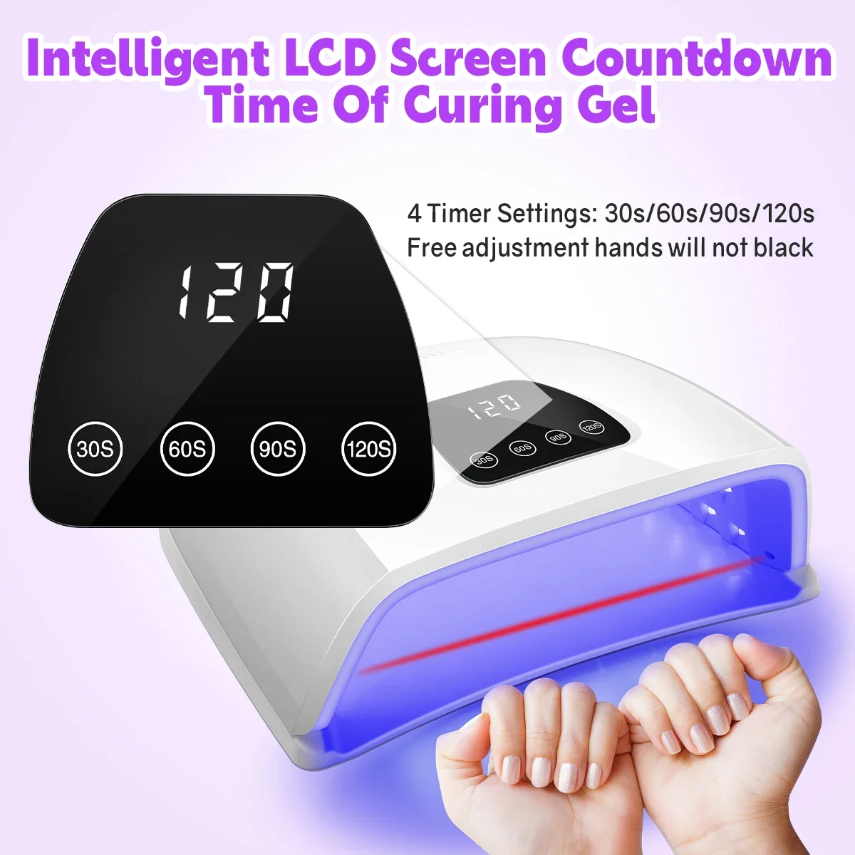 Lâmpada LED UV de alta potência, Secador de unhas 72 LEDs com dissipador de calor, Display LCD, Manicure Sensor inteligente, Profissional