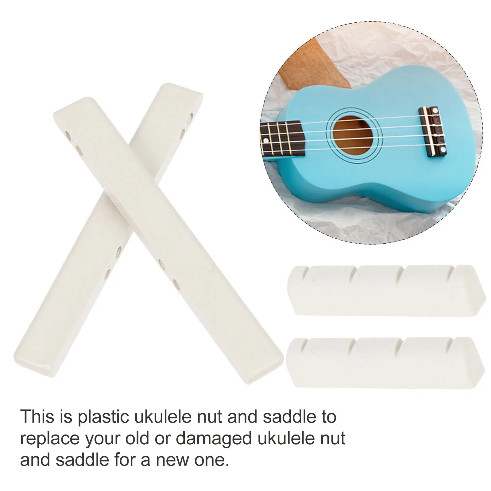 

5Pairs Plastic Ukulele Nut Saddle Replacement Kit Adjustable Easy Cut Fit 4 String Ukulele Accessory Enhance Play