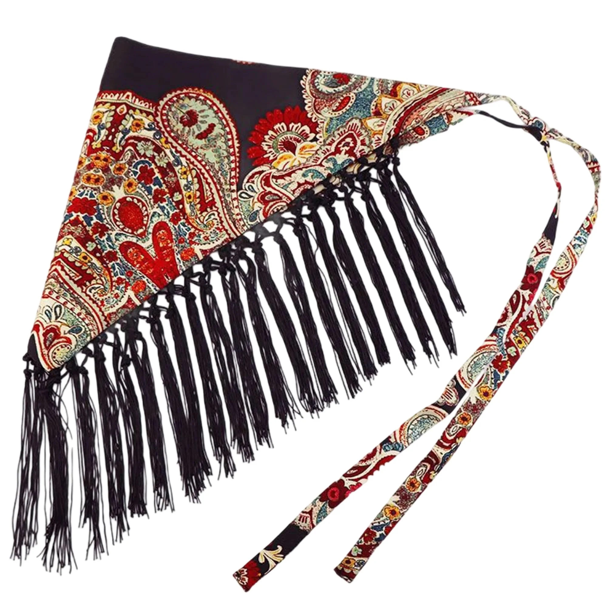 Ekstender Rok Syal Pinggang Ikat Rumbai Bermotif Bunga Wanita dengan Lapisan yang Dapat Disesuaikan untuk Gaya Boho