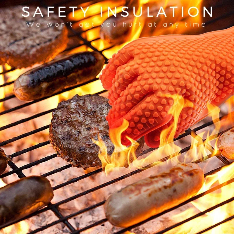 BBQ Silicone Grilling gloves Baking Gloves Anti-Scalding Cooking Oven Mitts Fireproof Barbecue Kitchen Heat Insulation Glove 1pc