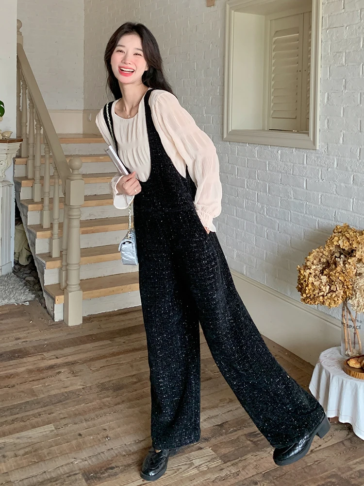 

Широкие брюки-комбинезон из шелка Blainy для женщин, модные повседневные брюки с высокой талией, весенняя новинка, универсальный цельный костюм