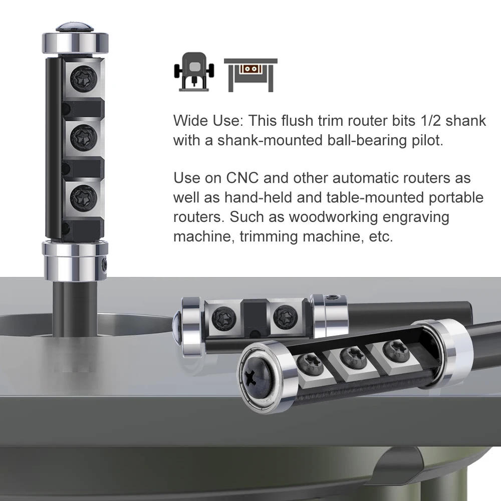 XCAN Milling Cutter 1/2 Shank Wood Planer Bit Flush Trim Router Bit with Carbide Insert for Woodworking Trimming Slotting Tools