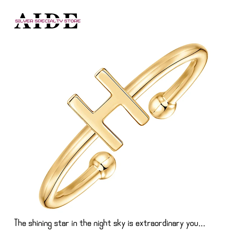 AIDE 925 Sterling Silver 26 Initial Alphabet Letter Ring for Women Adjustable Gold Glossy Rings Wedding Jewelry Anillos Bague