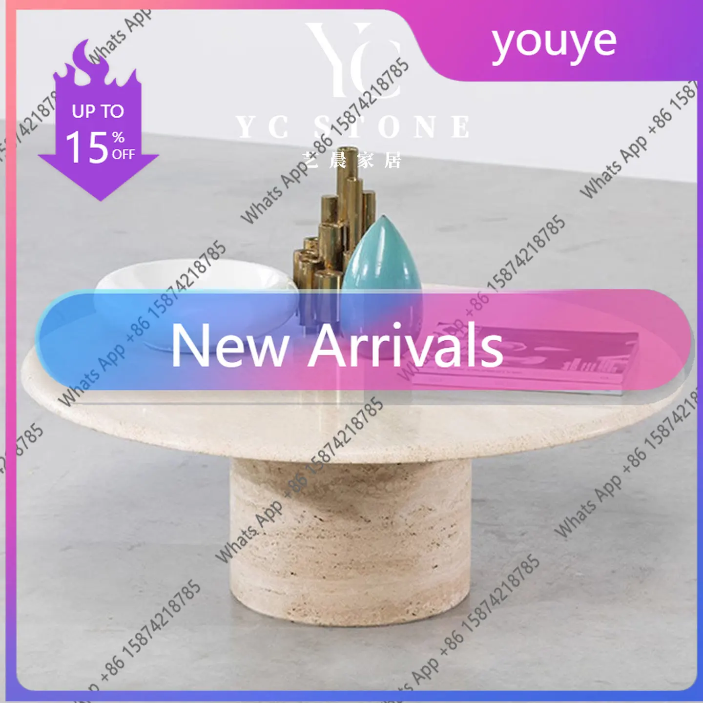 

N65 Modern simple natural travertine small coffee table creative design travertine custom tea table simple and advanced sense