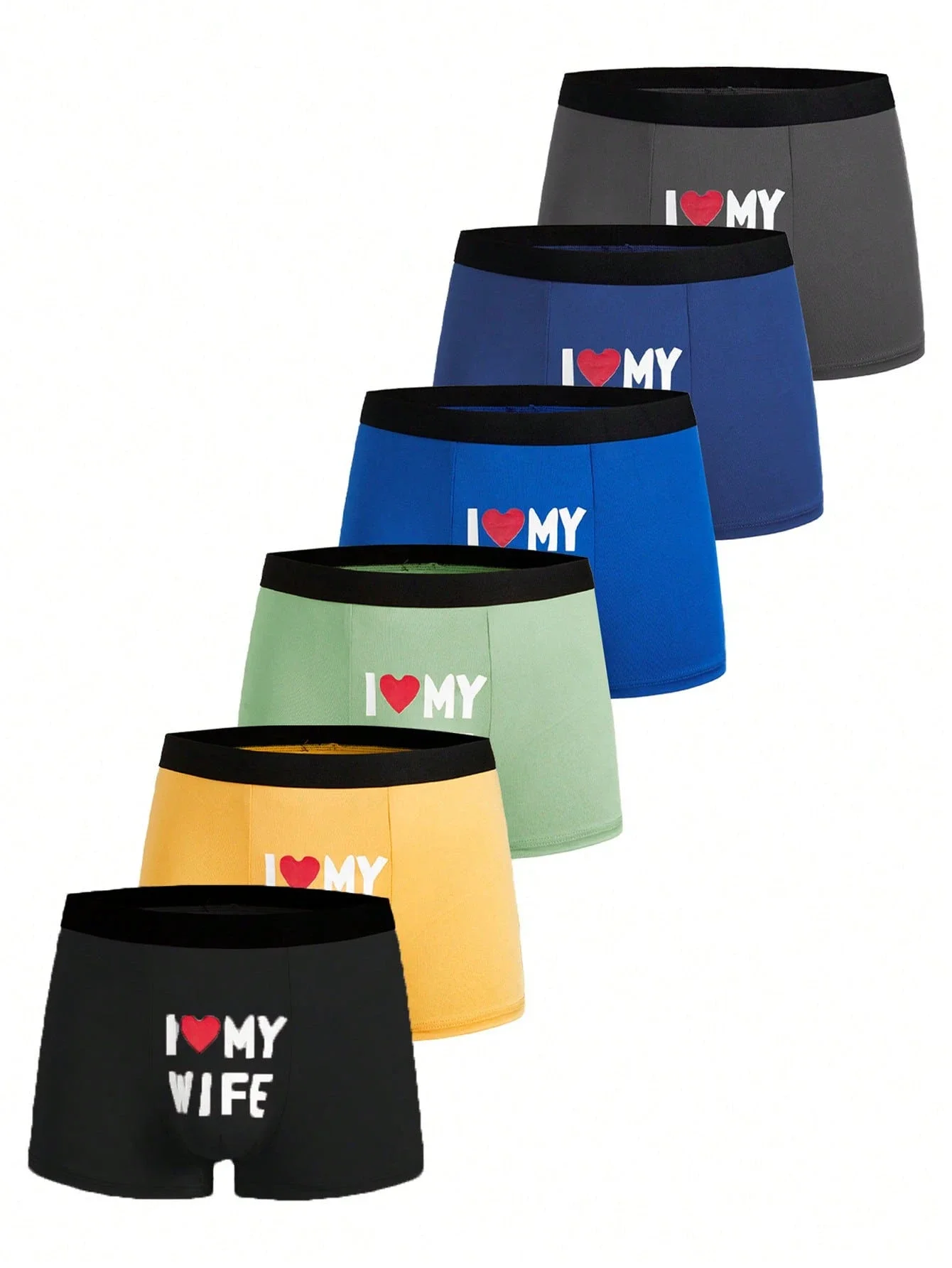 

Мужские трусы-боксеры I Love My Wife с принтом в виде сердечек и контрастным поясом