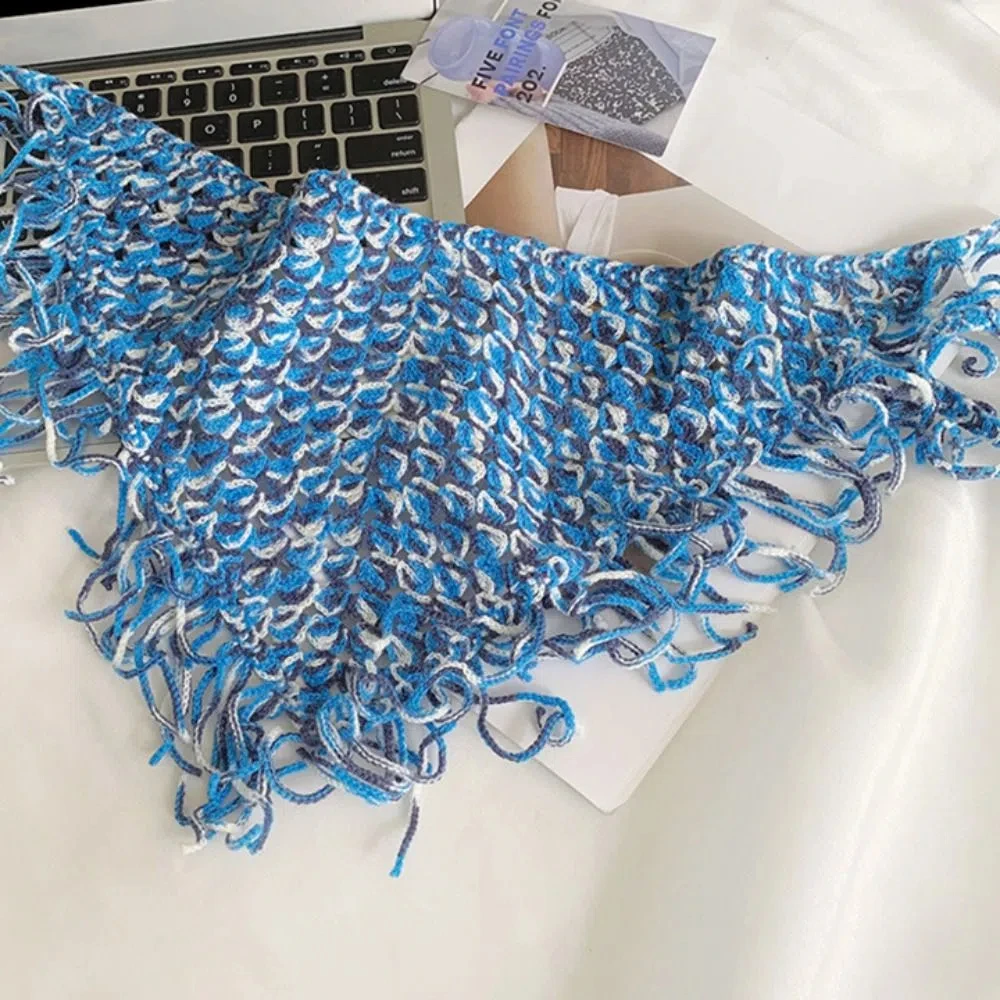 ผ้าพันคอไหมพรมทรงสามเหลี่ยมแบบโบฮีเมียน ผ้าคลุมศีรษะ ผ้าคาดเอว ผ้าพันคอหลากสีสัน สไตล์ชาติพันธุ์ ผ้าคาดเอวสำหรับสตรีทแวร์