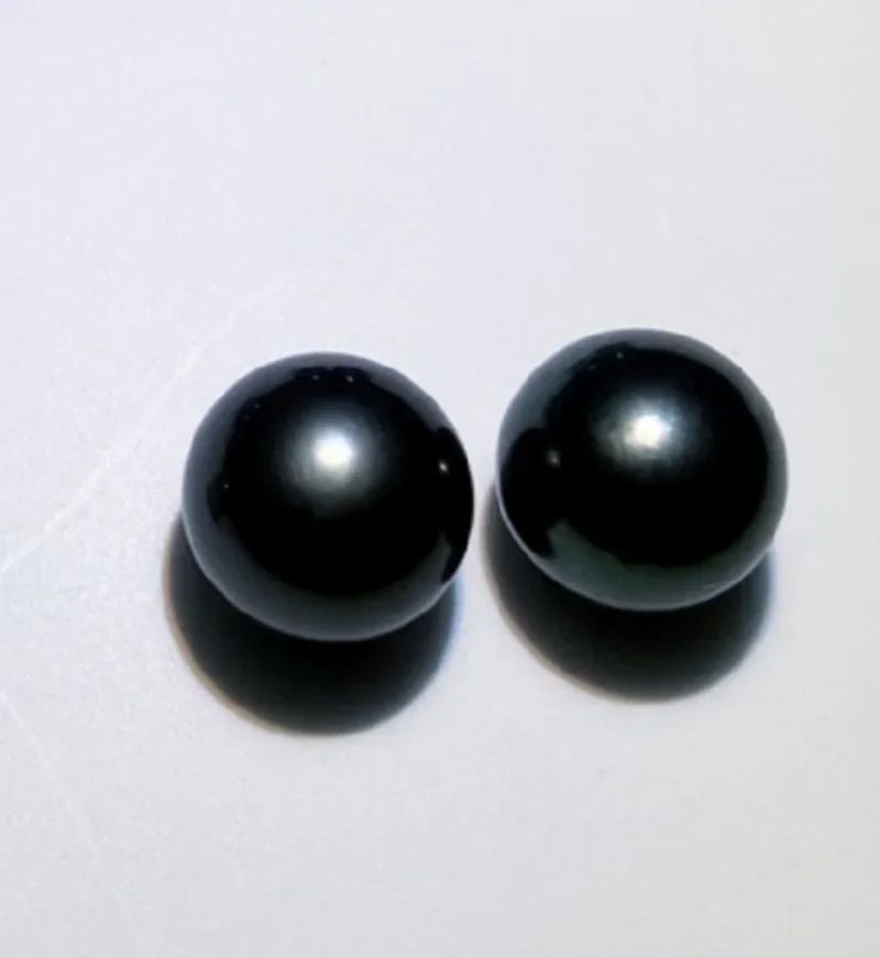 Pair of 10-11mm Genuine Black Round Loose Pearl Unrilled Women Wedding Party Jewelry Necklace Earring Ring Pendant AAA