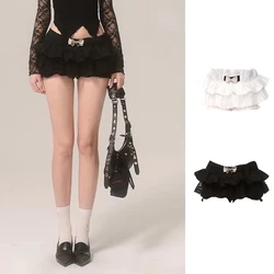 Aesthetics Y2k Kawaii Mini Skirt Women Streetwear Lace Bow Coquette Skirt Black Korean Fashion Preppy Style Low Waist 2024