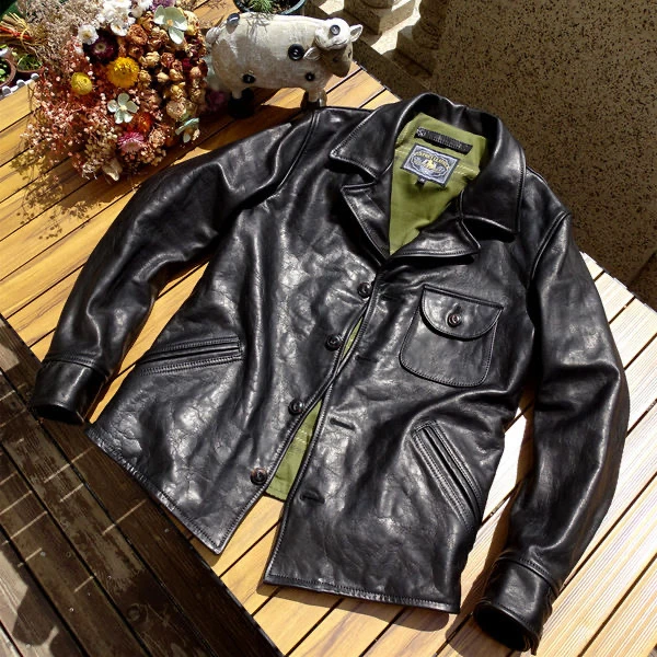 Soft Leather Jaet Men's Retro Sle Four Corner Arc Collar Biker Coat Gentleman Wave Pattern Vintage Faion Casual Coat