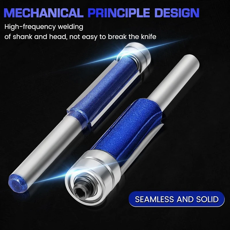 Kit de Bits Router Reto para Carpintaria, 1/4 Polegada Shank, Rolamento Inferior, Guarnição Flush, Kit Bit, Flush Cut, 4 pcs