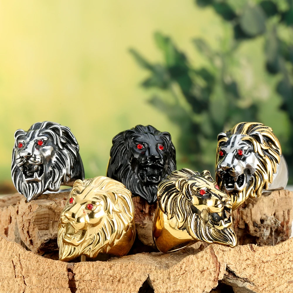 European and American stainless steel rings for men\'s jewelry, domineering lion head