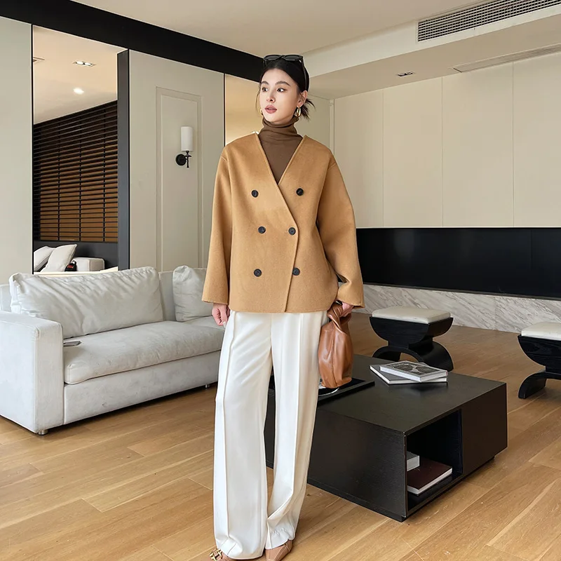 2025 Women\'s 100% Cashmere Thick Double sided Jacket Classic Multi functional Fashion Suitable for Business