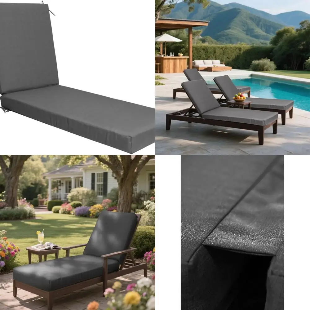 

Waterproof Fade-Resistant Outdoor Chaise Cushion with Ties for Patio, Pool, Garden, Beach - Dark Grey