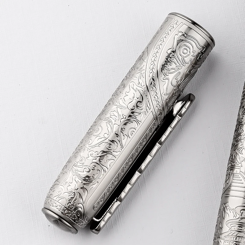 LT Hongdian 100 Full Copper Wire Drawing Fountain Pen Large Capacity Piston Inking High-End Office Men Writing Pen For Gift