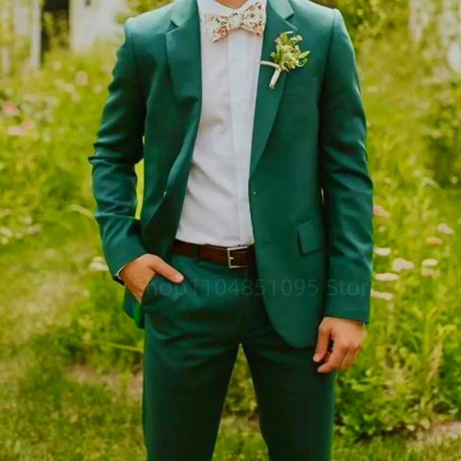 

Модный свадебный костюм Terno Masculino из 2 предметов для жениха, зеленый пиджак с двумя пуговицами и лацканами для курения, деловые мужские костюмы (пиджак + брюки)