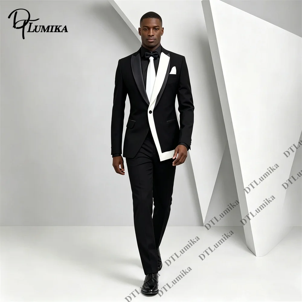 Asymmetric Tuxedo Suit 2 Piece Men's Fashion Color Block Slim Fit Formal Tuxedo Business Pageant Prom Suit Attire XXS-7XL Suits