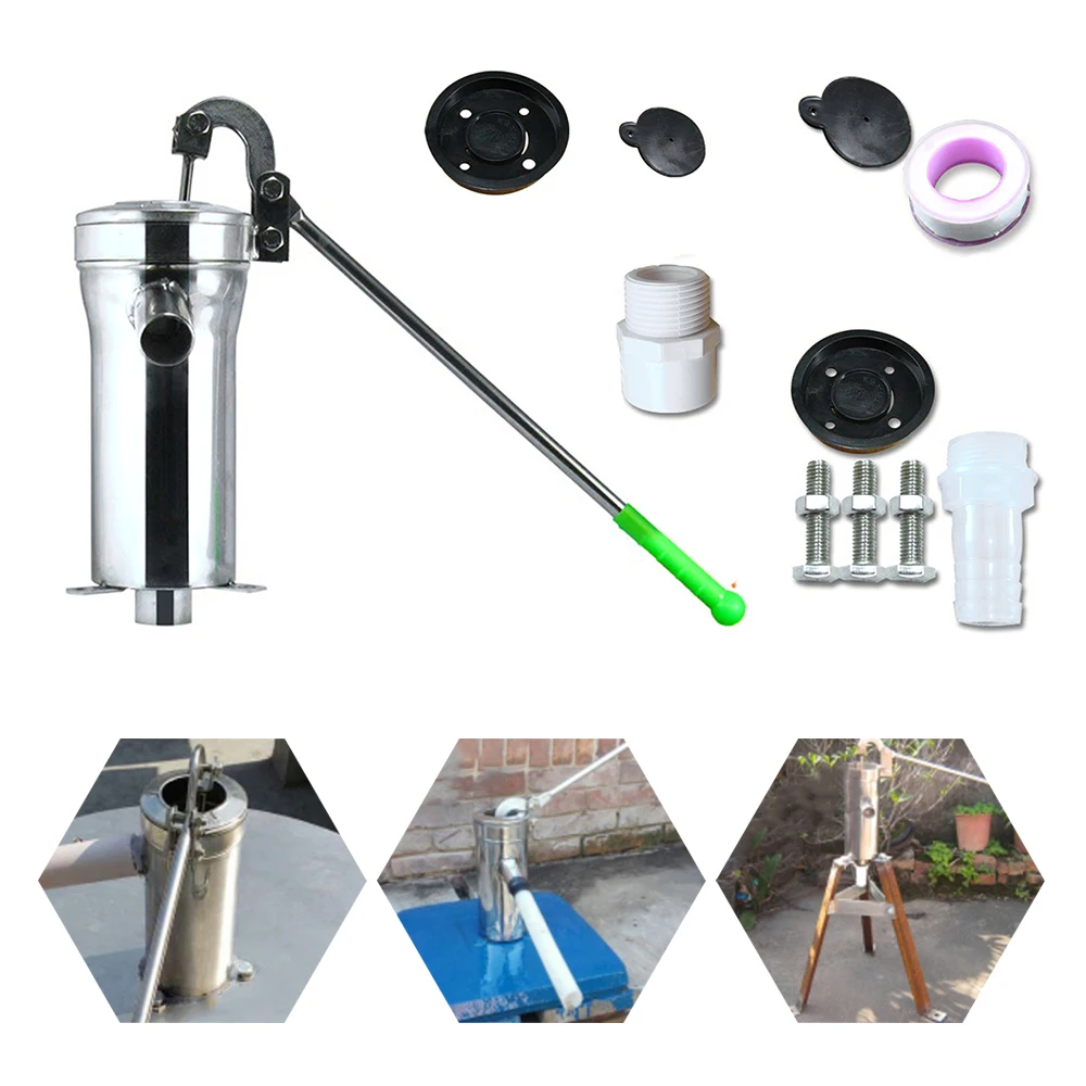 Stainless Steel Hand Water Pump Farm Garden Industrial Work Domestic Deep Well Manual Suction Pump 8m Suction For Outdoor Yard