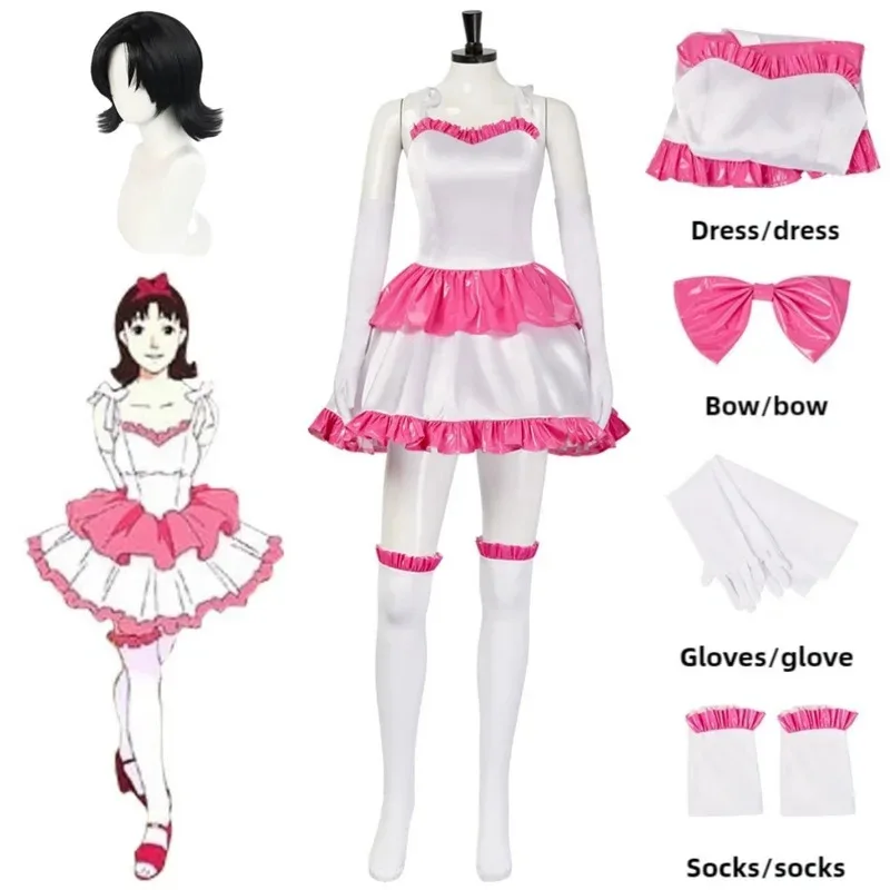 

Perfect Blue Mima Cosplay Costume Pink Strapless Tube Dress with Bow with Thigh-High Stockings and Gloves Halloween Fancy