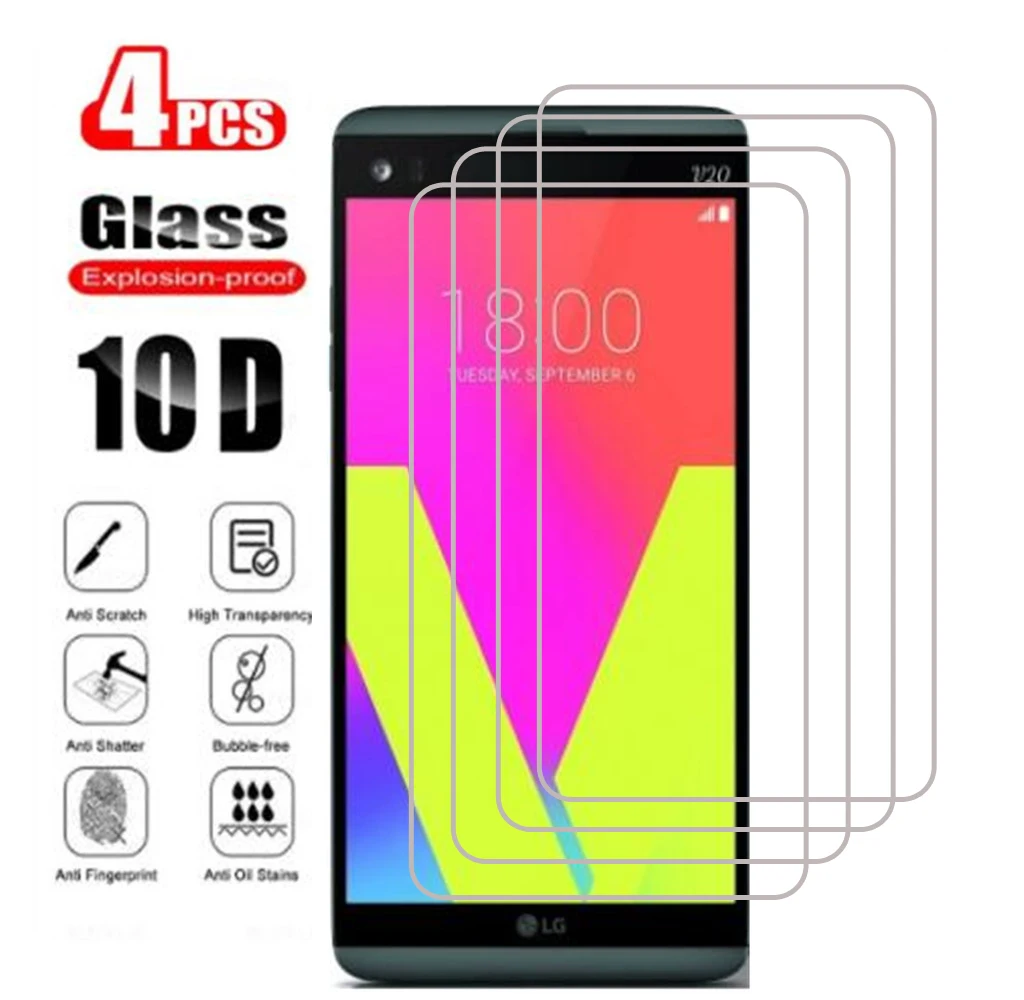 4Pcs Glass for LG V10 V20 V30 Plus V40 V50 ThinQ Protective Glass for LG W10 W30 Pro X Power 2 3 Phone Front Film HD Clear