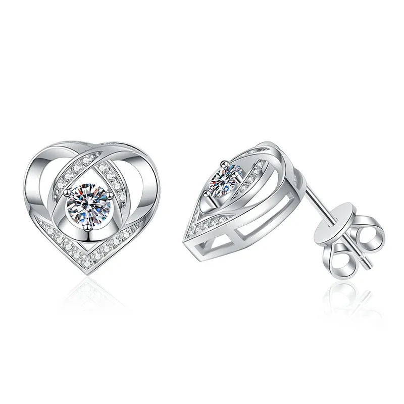 

S925 sterling silver women's Mosang diamond heart-shaped earrings, minimalist temperament, D-color wedding jewelry wholesale