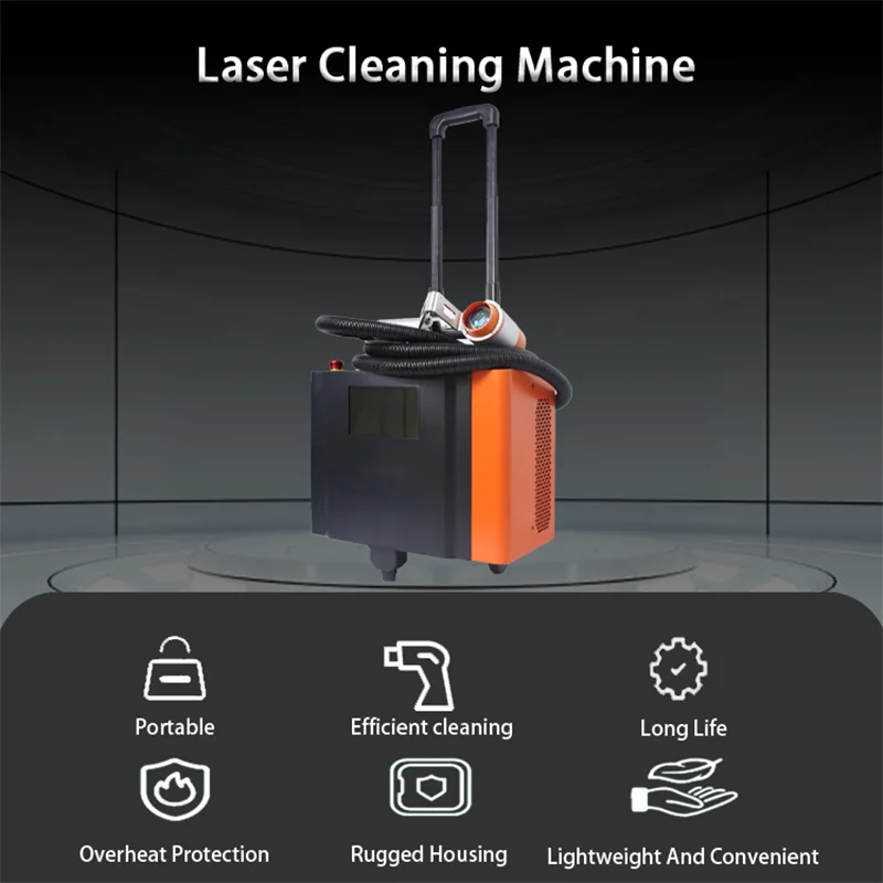 Macchina per la pulizia laser portatile da 200 W Dispositivo per la rimozione della ruggine Spellafili per vernice Detergente per superfici in legno e metallo Mini design del carrello
