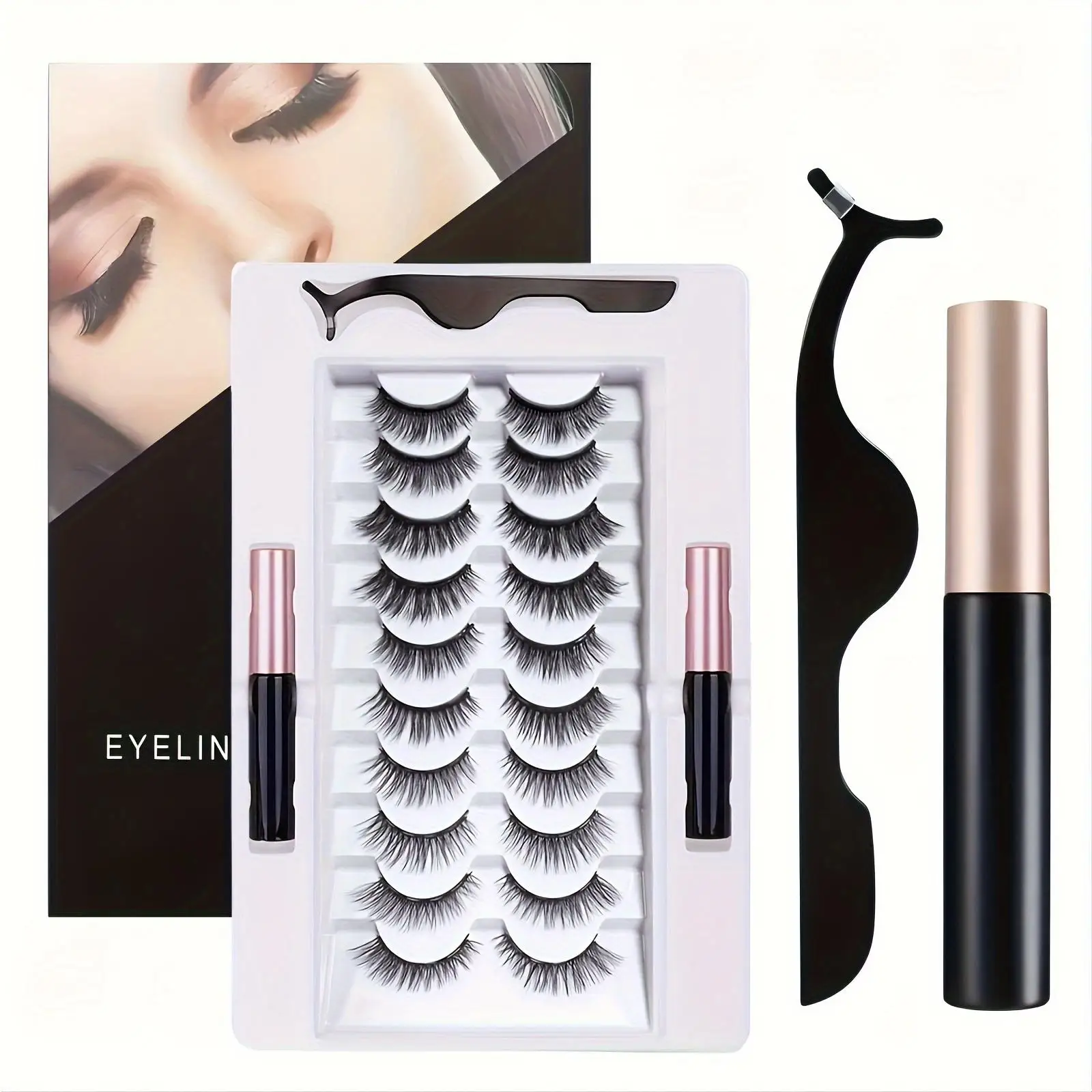 10 pairs of magnetic false eyelashes with 2 magnetic liquid pens, long and curly, reusable, stable and easy to remove