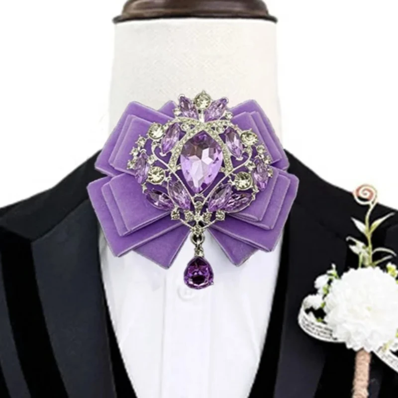 

British Rhinestone Velvet Bow Ties Vintage Women Men's Business Suit Shirt Collar Flowers Original Design Handmade Jewelry Gifts