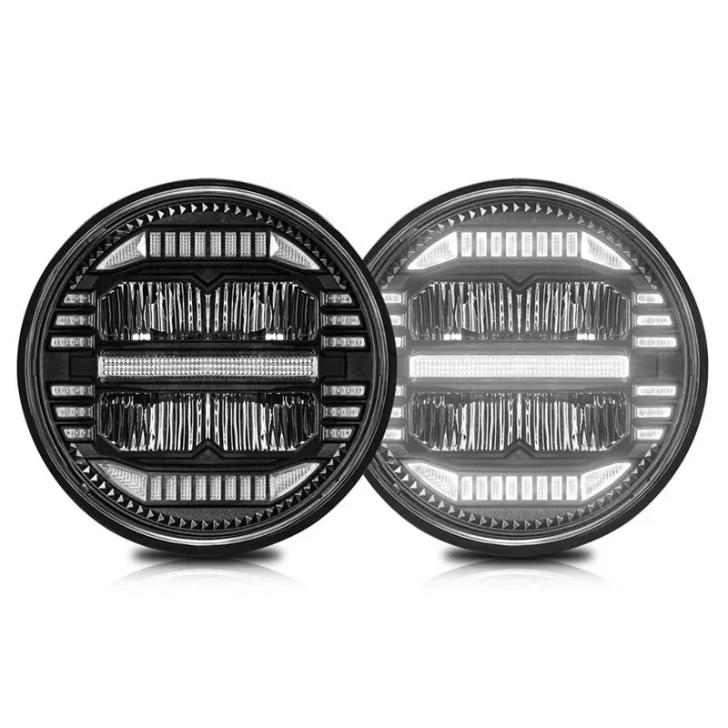 

Better-LED Headlight 7Inch Round LED Pods Light Bar High/Low DRL H4 Work Light For Truck SUV ATV ,White+Amber Light