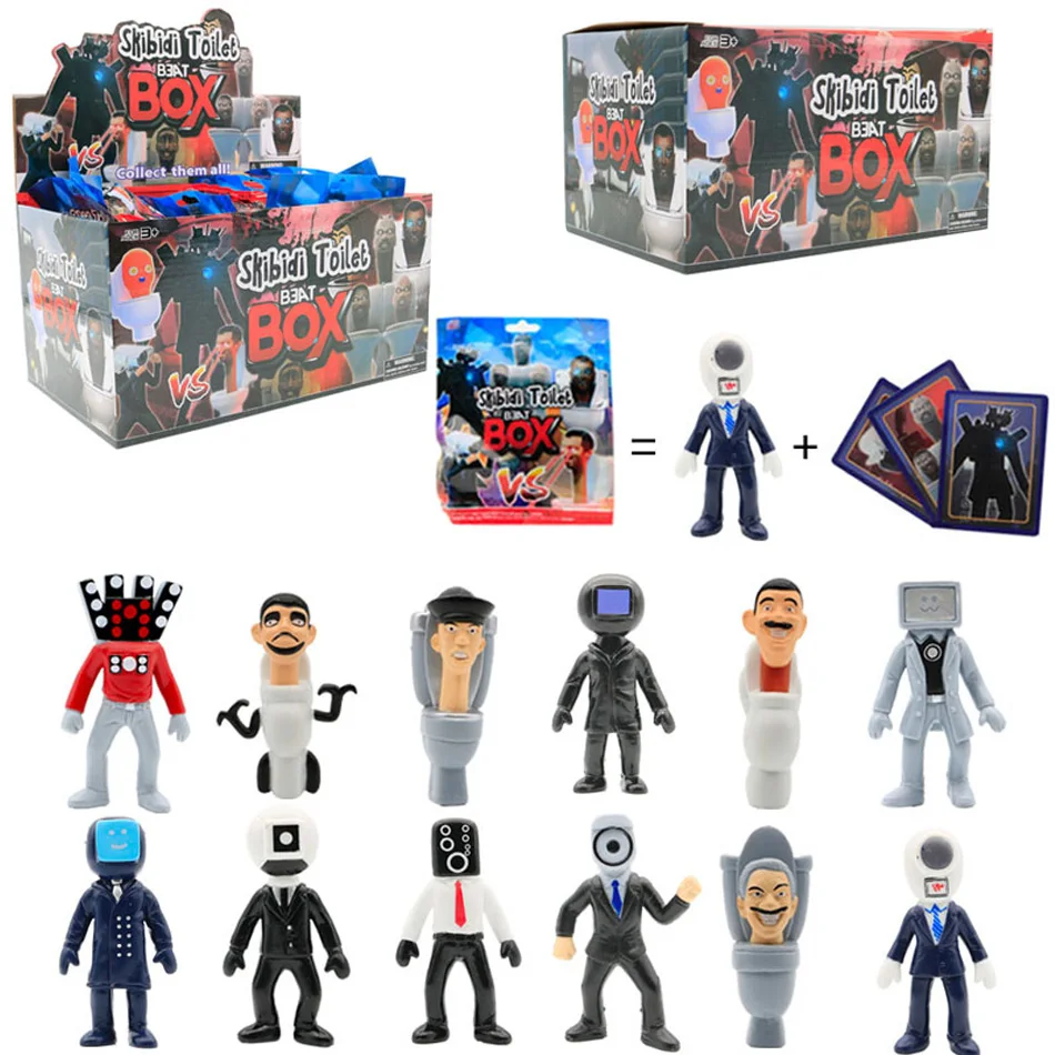 24Pack/Set Random Style Skibidi Toilet Figure With Card Toy Game Toilet Man VS Monitor Man Action FIgurine PVC Model Dolls Gifts