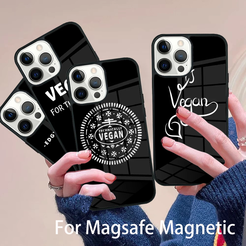 

VEGAN QUOTES LOVE VEGGIE Phone Case Magesafe Magnetic Wireless Charge Cover For IPhone 16 11 12 13 14 15 Pro Max Plus Mini