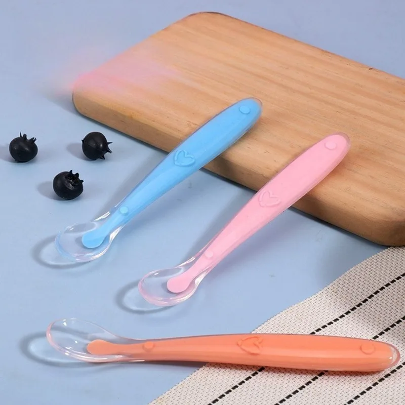 

Детская мягкая силиконовая ложка с коробкой для хранения, конфетная ложка с датчиком температуры, детская еда, посуда для кормления, устройство для кормления