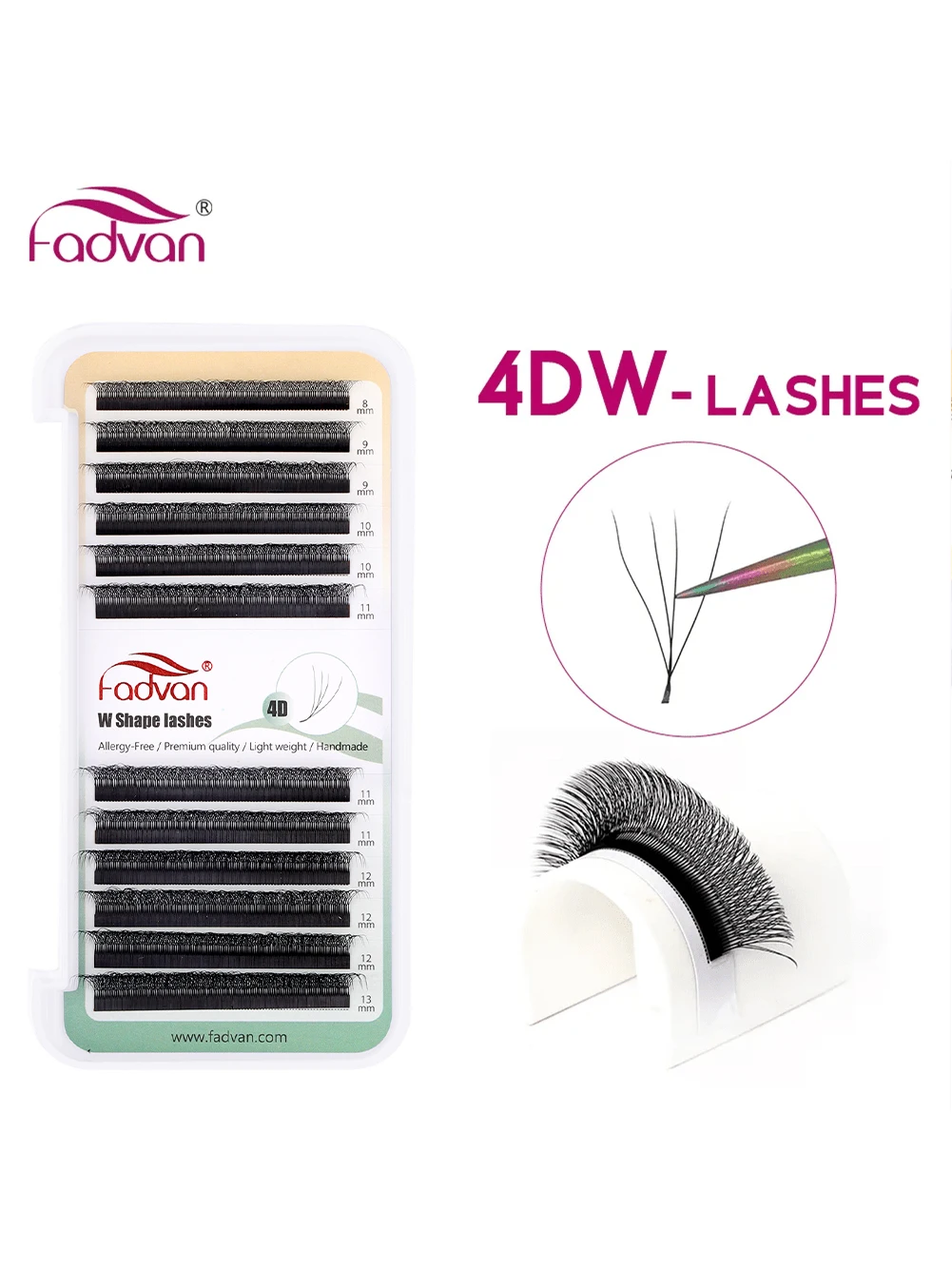 Pestañas Fadvan 4D W, extensiones de pestañas en abanico 4D prefabricadas en negro/marrón, 0,07 C/D, volumen suave Natural, pestañas estilo W