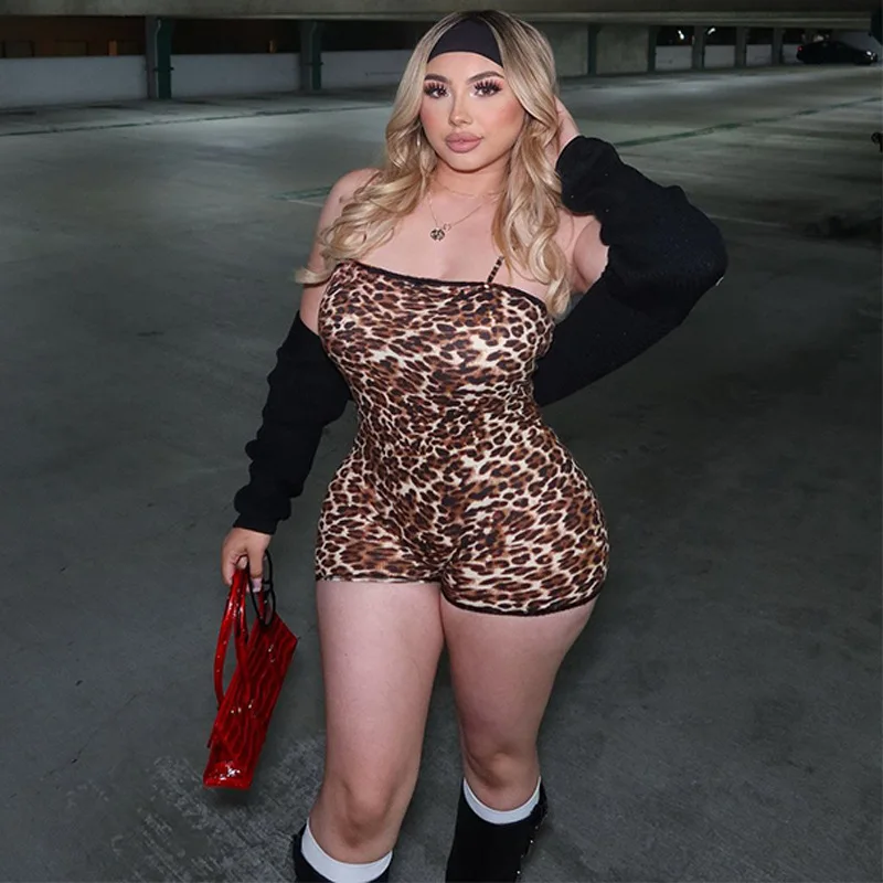 

European and American fashion women's summer new leopard print sexy sling slim bag hip jumpsuit women's clothing