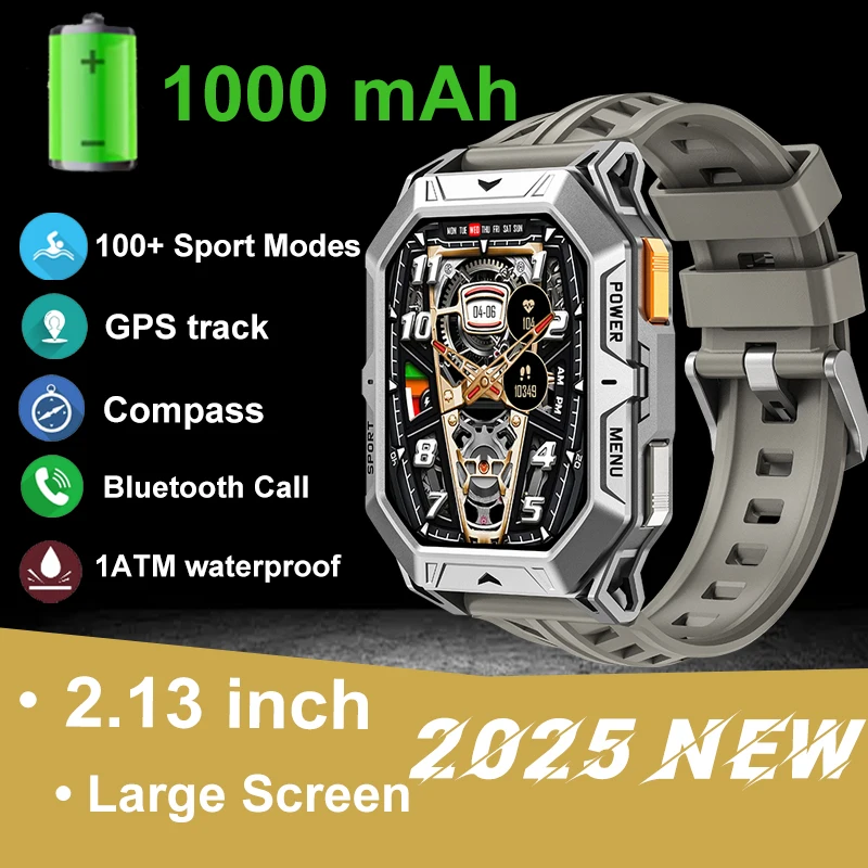 

2025 New Outdoor Sports Smart Watch Long Battery Life 2.13 Inch HD Screen GPS Compass BT Call Men Women Waterproof Smart watch