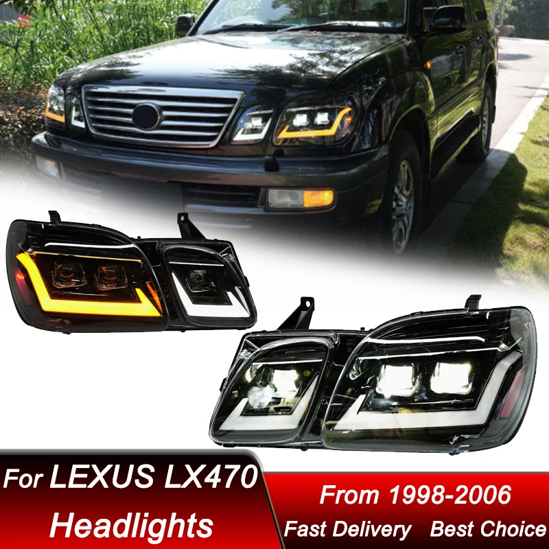 

Поп-стайлинг автомобилей фары для Lexus LX470 LX 1998-2006 полностью светодиодный новый стиль фары в сборе обновление объектива проектора аксессуары