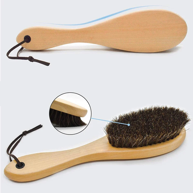 Horse Hair Brush Wooden Handle Shoe Polish Brush Soft Horsehair Laundry Cleaning Brush Tool Anti-Static Clean Cloth Clothes Care