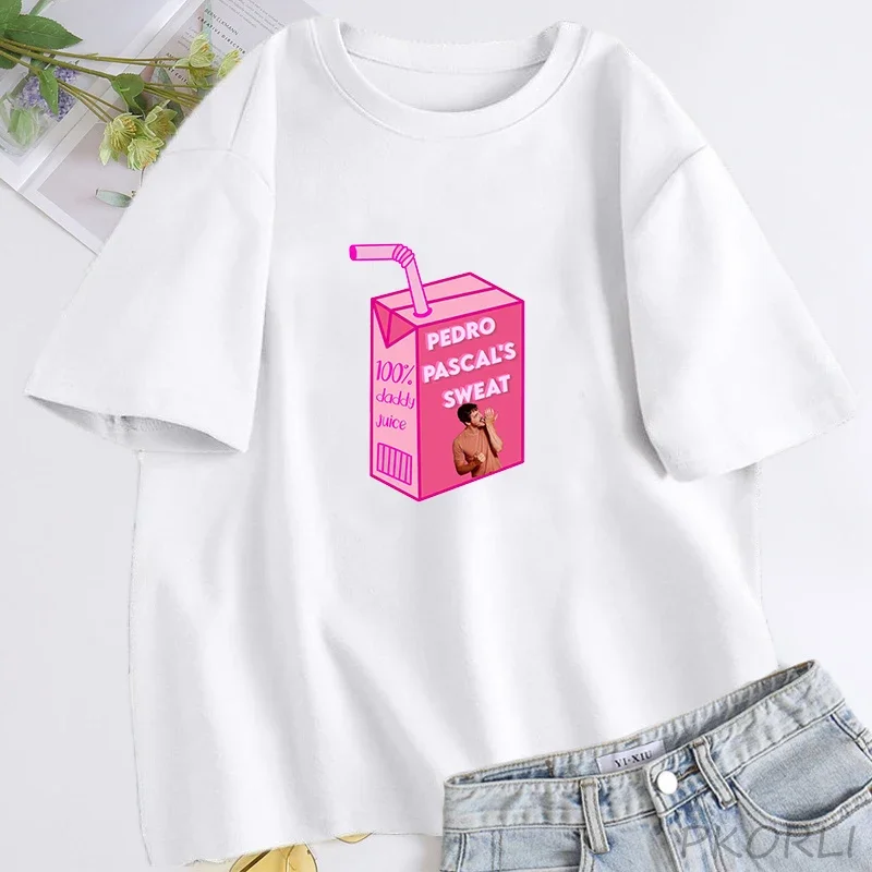 Pedro Pascal Milk  T Shirt Fuuny Graphic T Shirts Summer Women\'s Cotton T-shirt Harajuku Singer Tee Woman Streetwear Oversized