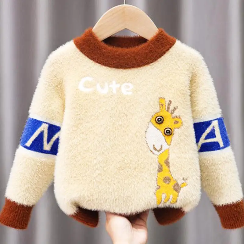 

Boys' Lint-Free Mink Fur Pullover Sweater 2022 Baby New Knitted Bottoming Shirt Winter Clothes Cotton Knitwear