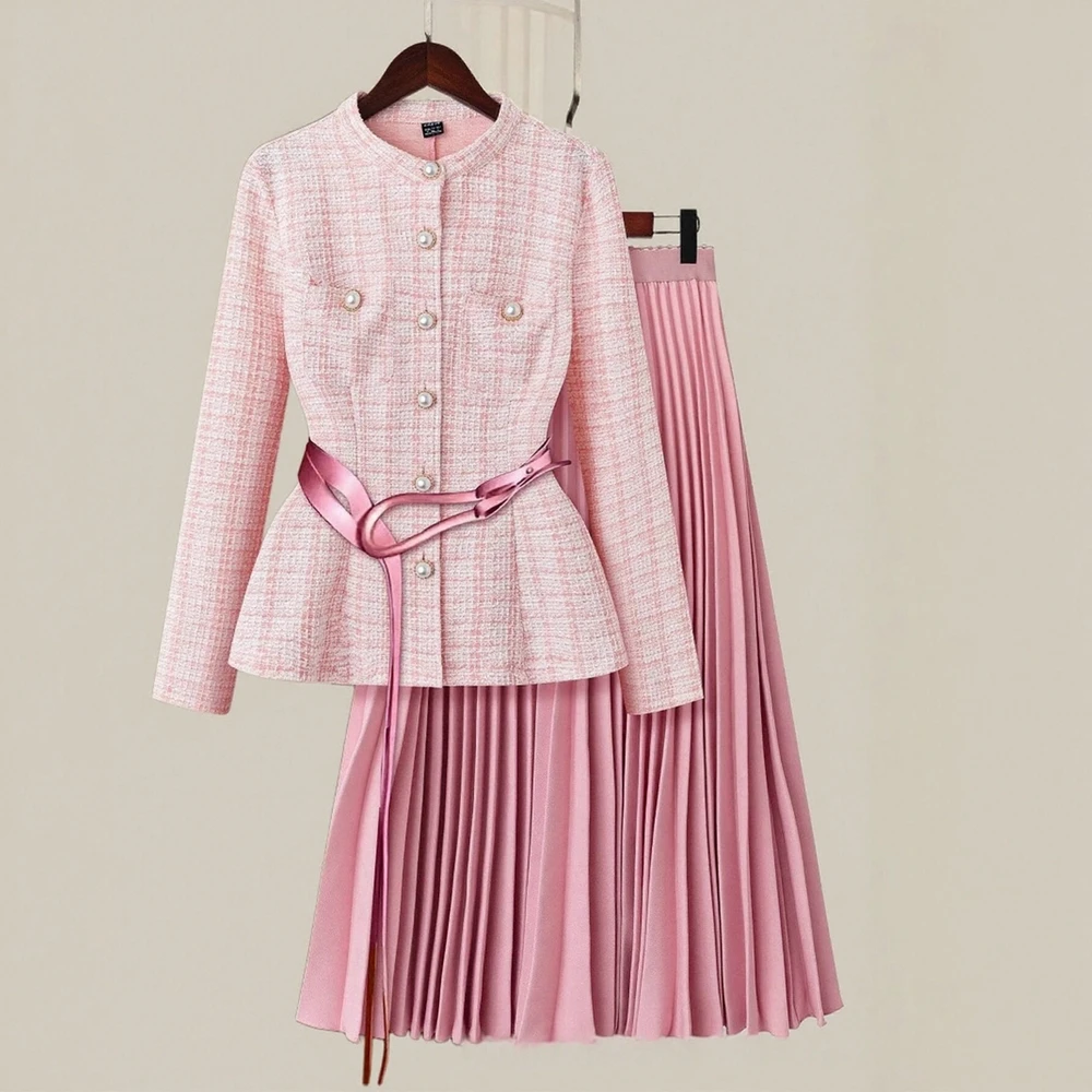 بدلة تنورة نسائية مكونة من قطعتين من Tigtok Pinduoduo Export طقم ملابس على الطراز الأوروبي الأمريكي بدون حزام