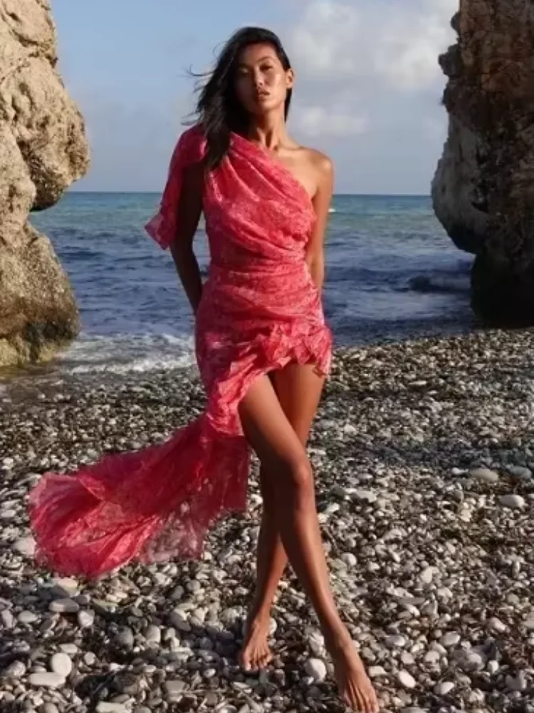 

Сексуальное мини-платье с цветочным принтом и оборками, женское, с асимметричным вырезом, нестандартным подолом, облегающее, новинка 2026 года, для вечеринок и ночных клубов