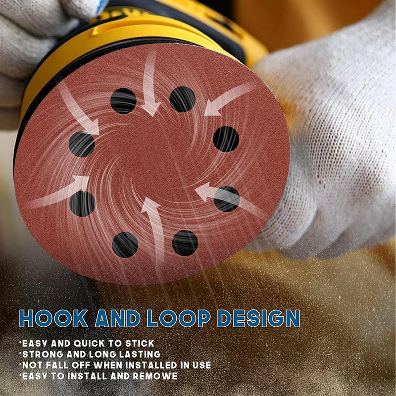 50 Pcs 8 Hole 125mm Hook Loop Sandpaper Woodworking Metal Abrasive Polishing Grinding Disc Tool 40-2000 Grit Sanding Discs